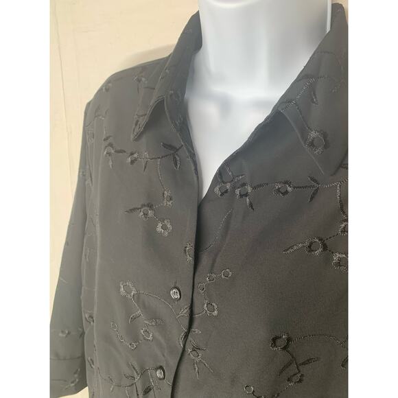 Joanna Blouse Womens Medium Black Button Up Polyester 3/4 Sleeve No Pocket Shirt - Picture 5 of 13